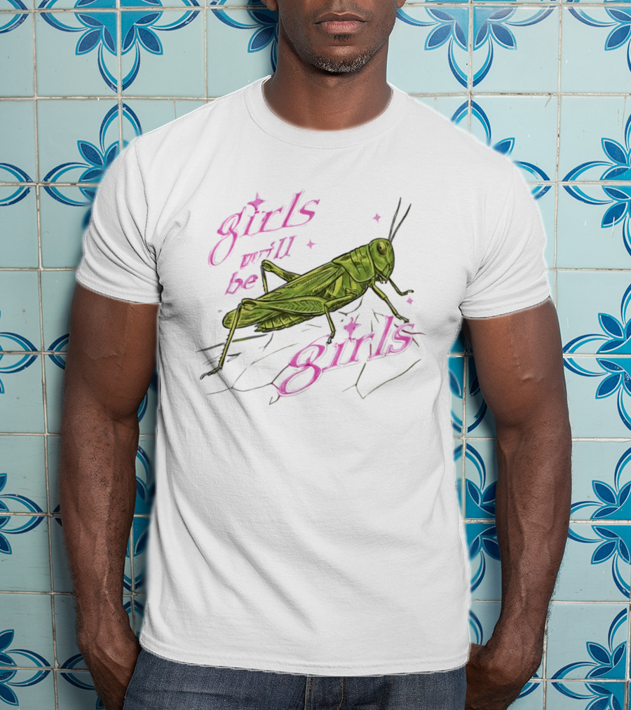Girls Will Be Girls Green Grasshopper Pink Sparkles T-Shirt
