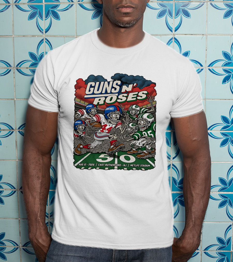 Guns N' Roses MetLife Stadium East Rutherford NJ August 12 2026 Football Skeletons T-Shirt