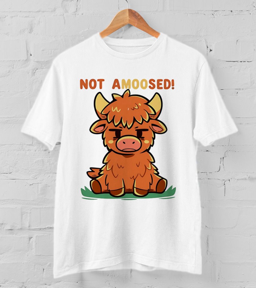 Not Amoosed Cute Grumpy Highland Cow Pun T-Shirt