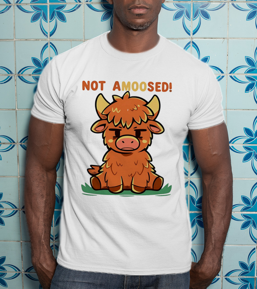 Not Amoosed Cute Grumpy Highland Cow Pun T-Shirt
