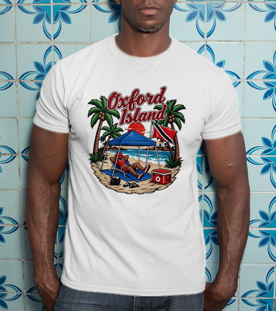 Oxford Island Beach Relaxation Trinidad Flag Palm Trees T-Shirt