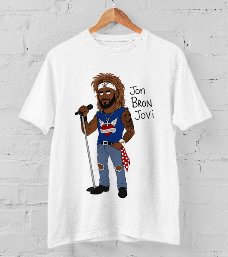Philadelphia Jon Bron Jovi Cartoon Caricature Rockstar Holding Microphone Bandana Tattoo T-Shirt