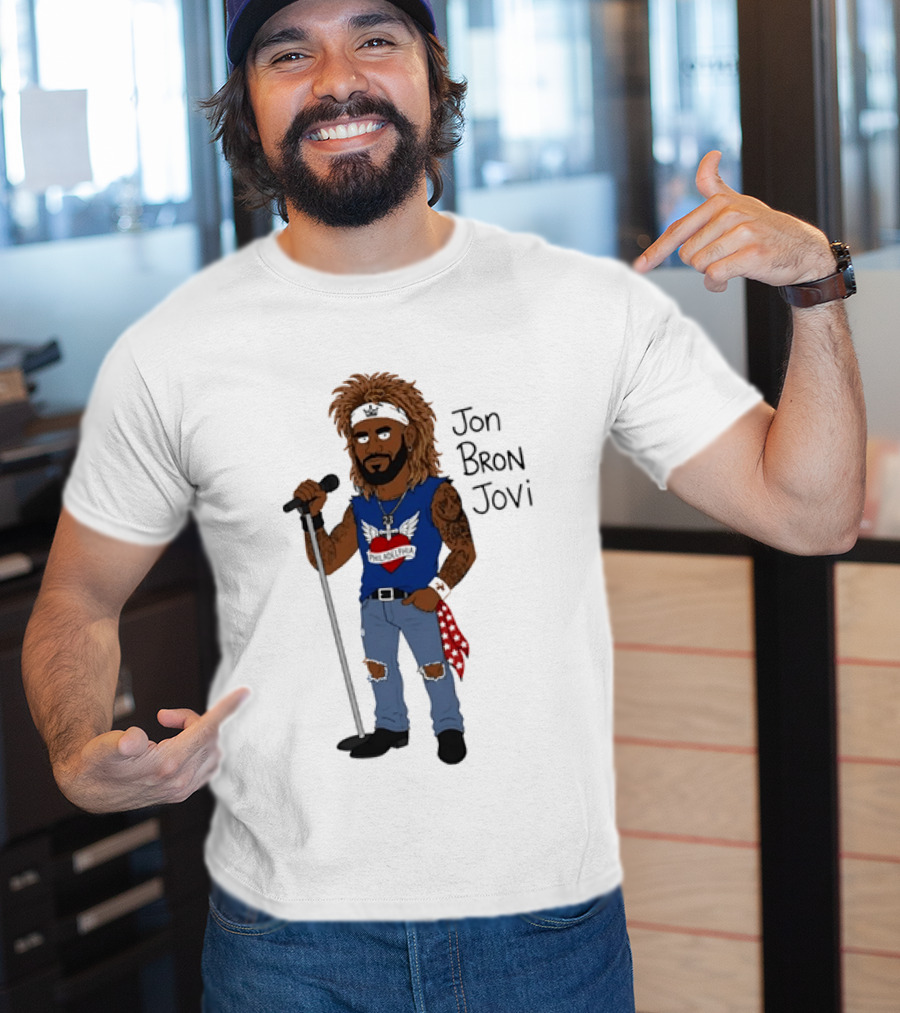 Philadelphia Jon Bron Jovi Cartoon Caricature Rockstar Holding Microphone Bandana Tattoo T-Shirt