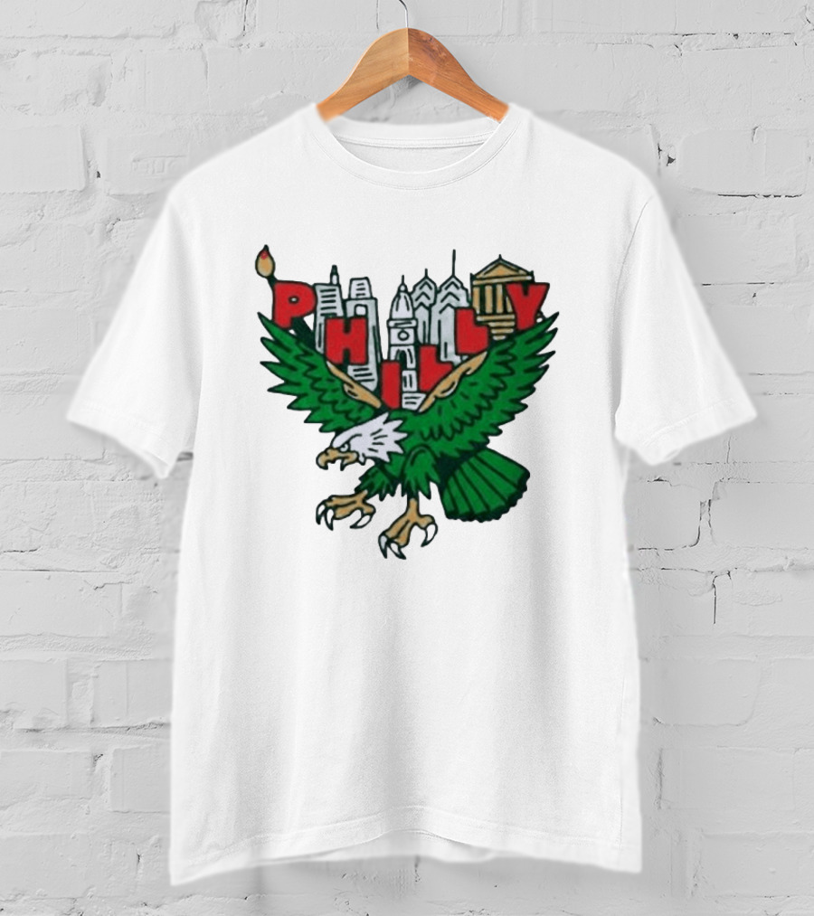 Philly Eagles City Of Brotherly Love Skyline Green Eagle T-Shirt