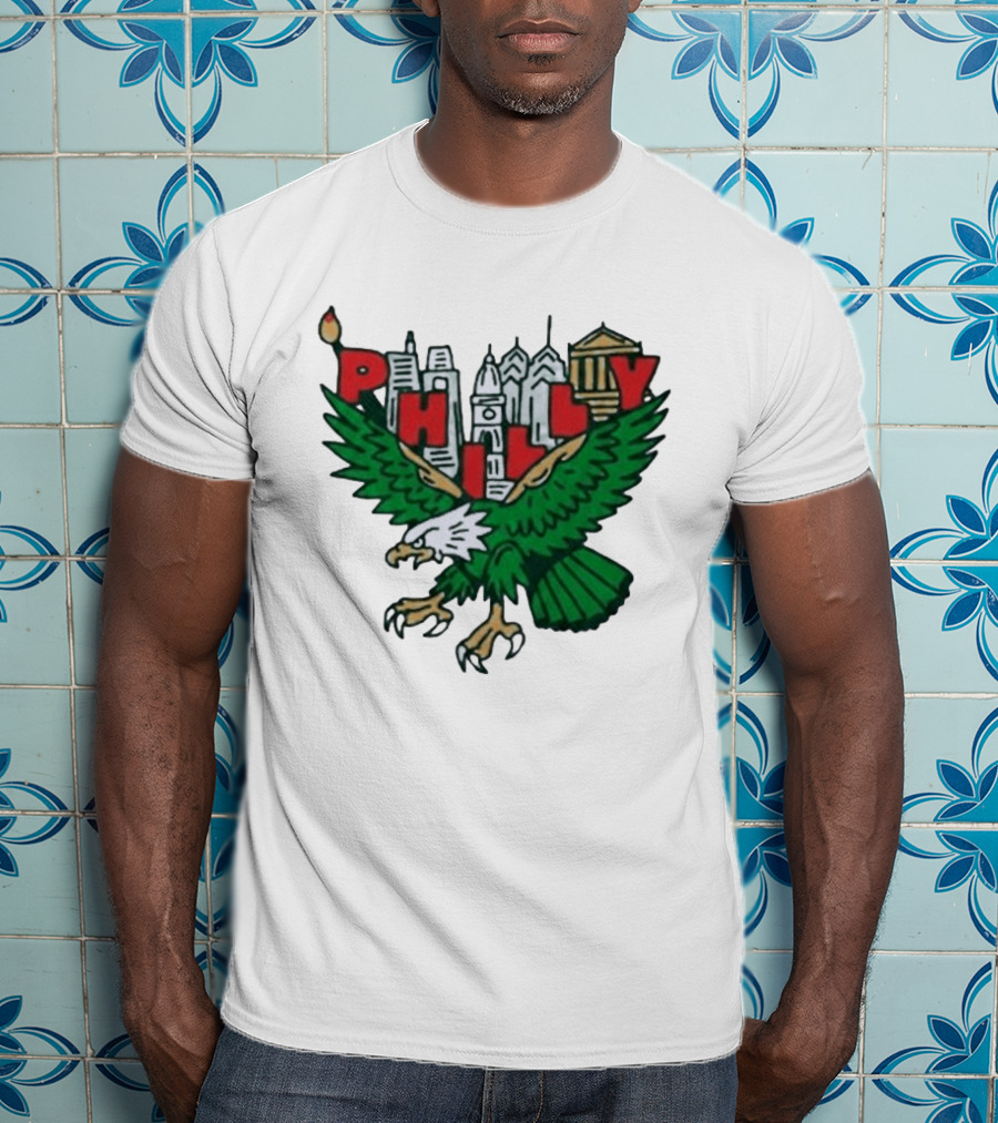 Philly Eagles City Of Brotherly Love Skyline Green Eagle T-Shirt