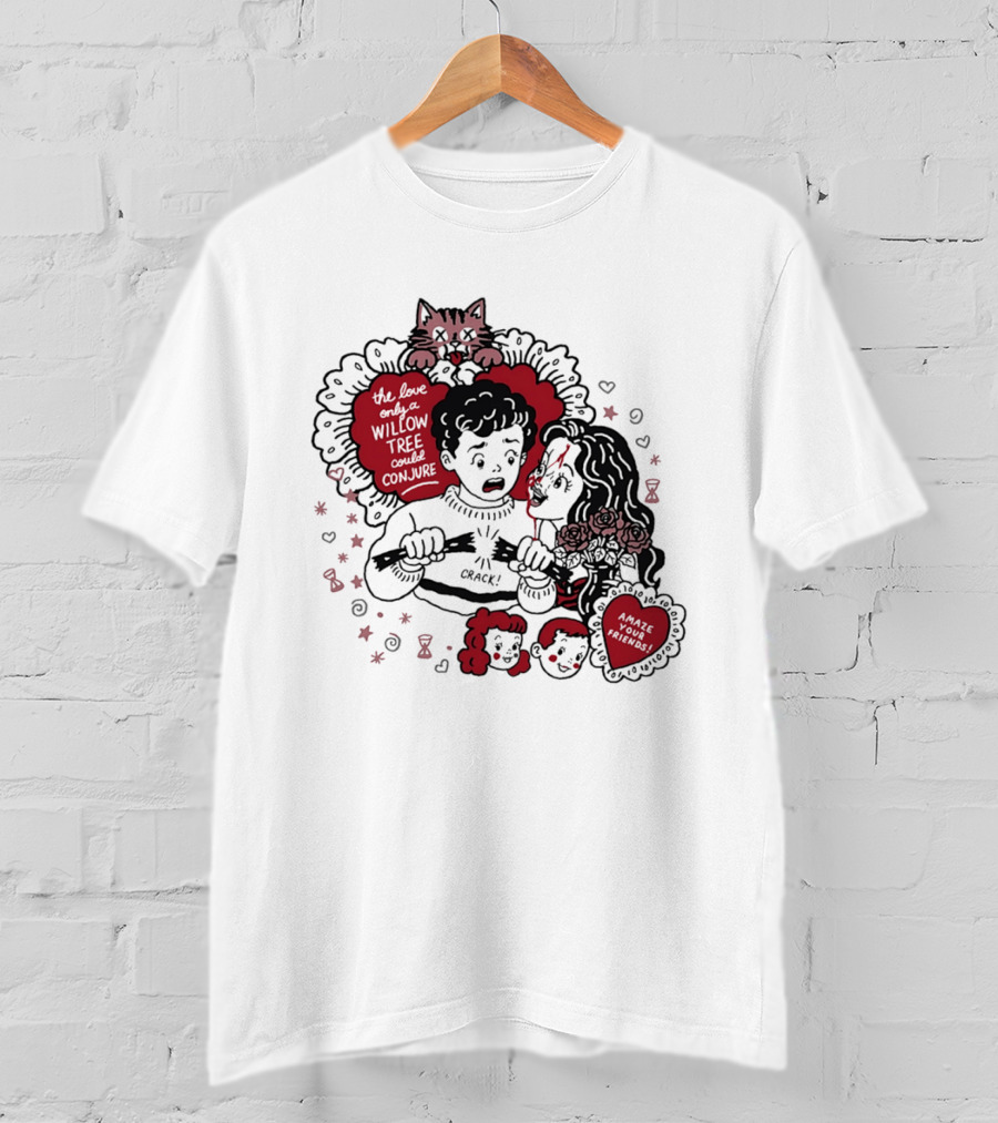 The Love Only A Willow Tree Could Conjure Crack Heartbreak Roses Cat T-Shirt