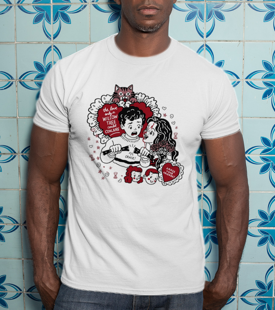 The Love Only A Willow Tree Could Conjure Crack Heartbreak Roses Cat T-Shirt