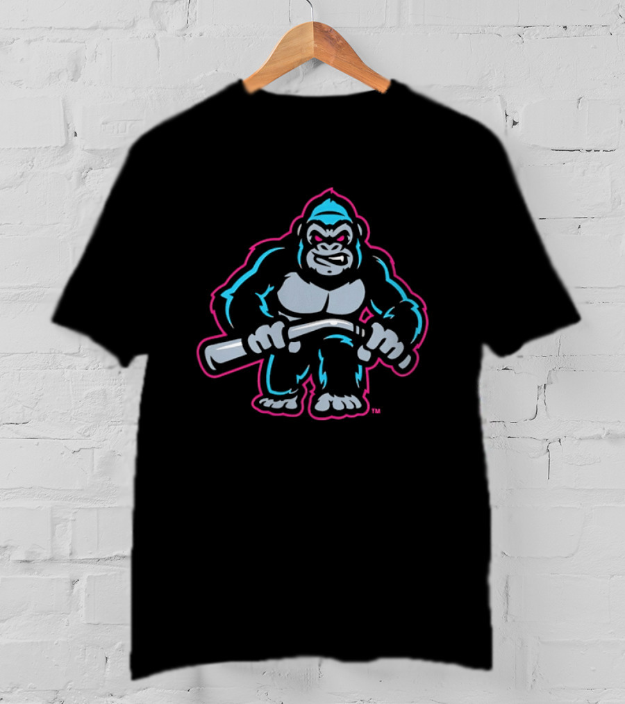 Aggressive Gorilla With Hockey Stick Neon T-Shirt