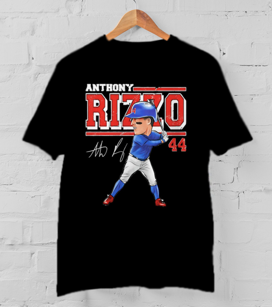 Anthony Rizzo 44 Baseball Player Caricature Batting Stance Distressed Signature T-Shirt