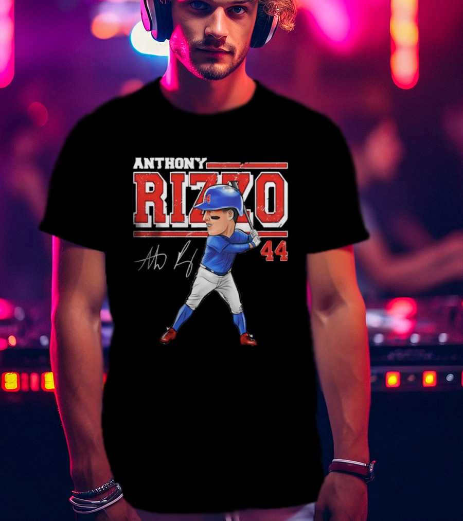 Anthony Rizzo 44 Baseball Player Caricature Batting Stance Distressed Signature T-Shirt