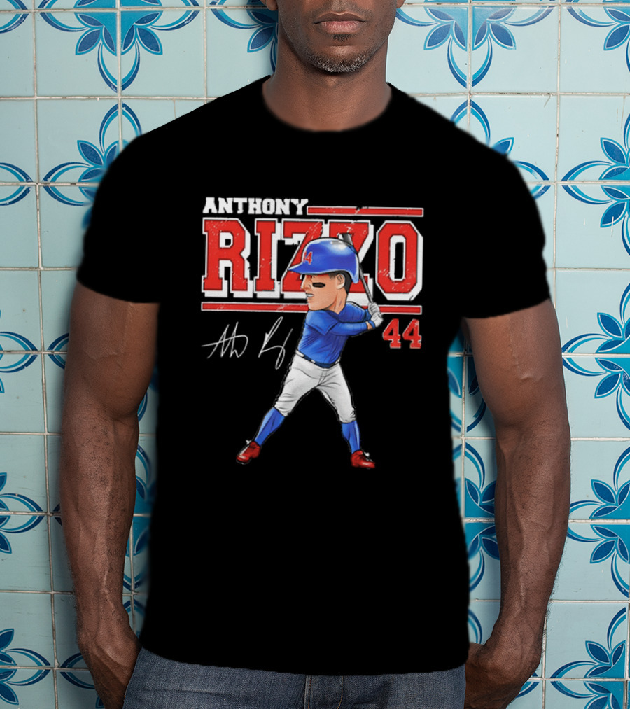 Anthony Rizzo 44 Baseball Player Caricature Batting Stance Distressed Signature T-Shirt