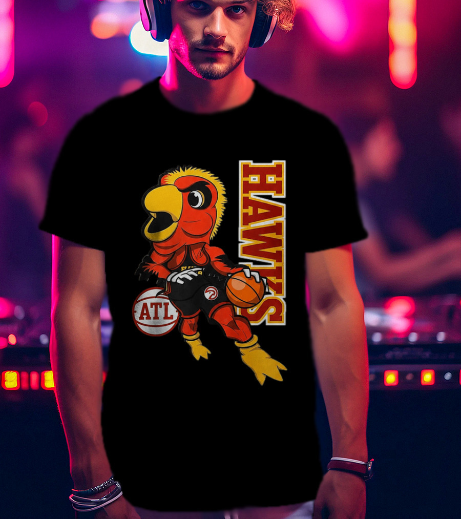 Hawks Bird Holding Basketball With ATL T-Shirt