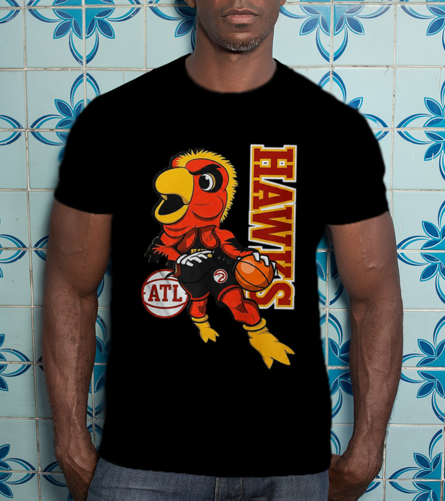 Hawks Bird Holding Basketball With ATL T-Shirt