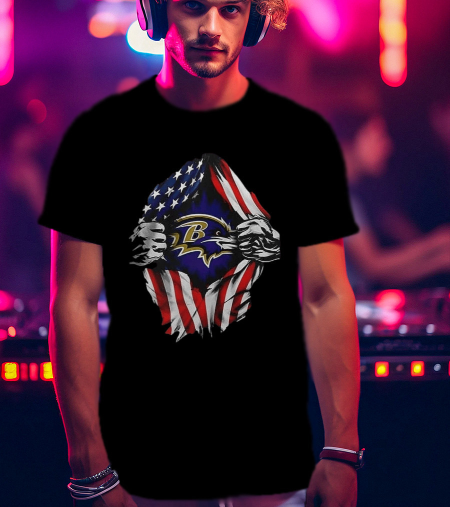 Baltimore Ravens American Flag Superman T-Shirt