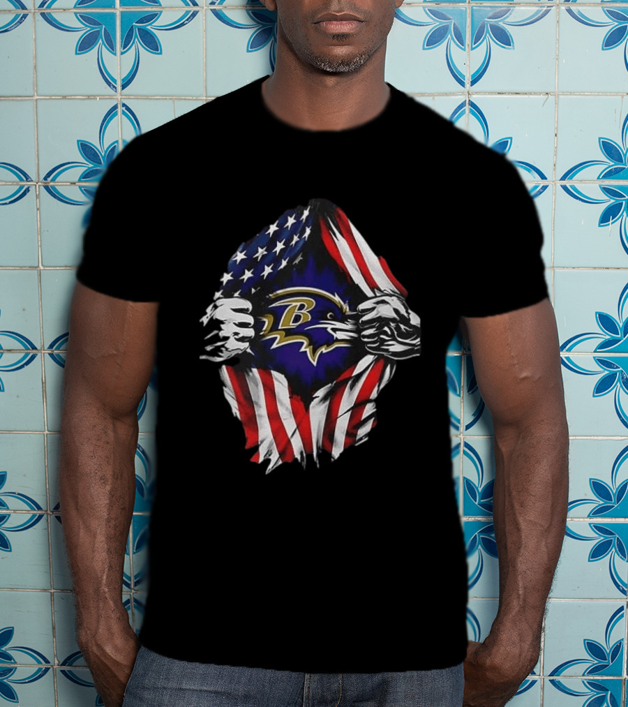 Baltimore Ravens American Flag Superman T-Shirt