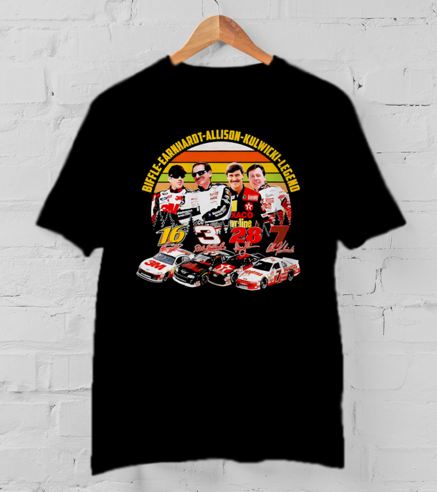 Biffle Earnhardt Allison Kulwicki NASCAR Legends 3M Valvoline Hooters Racing Cars T-Shirt