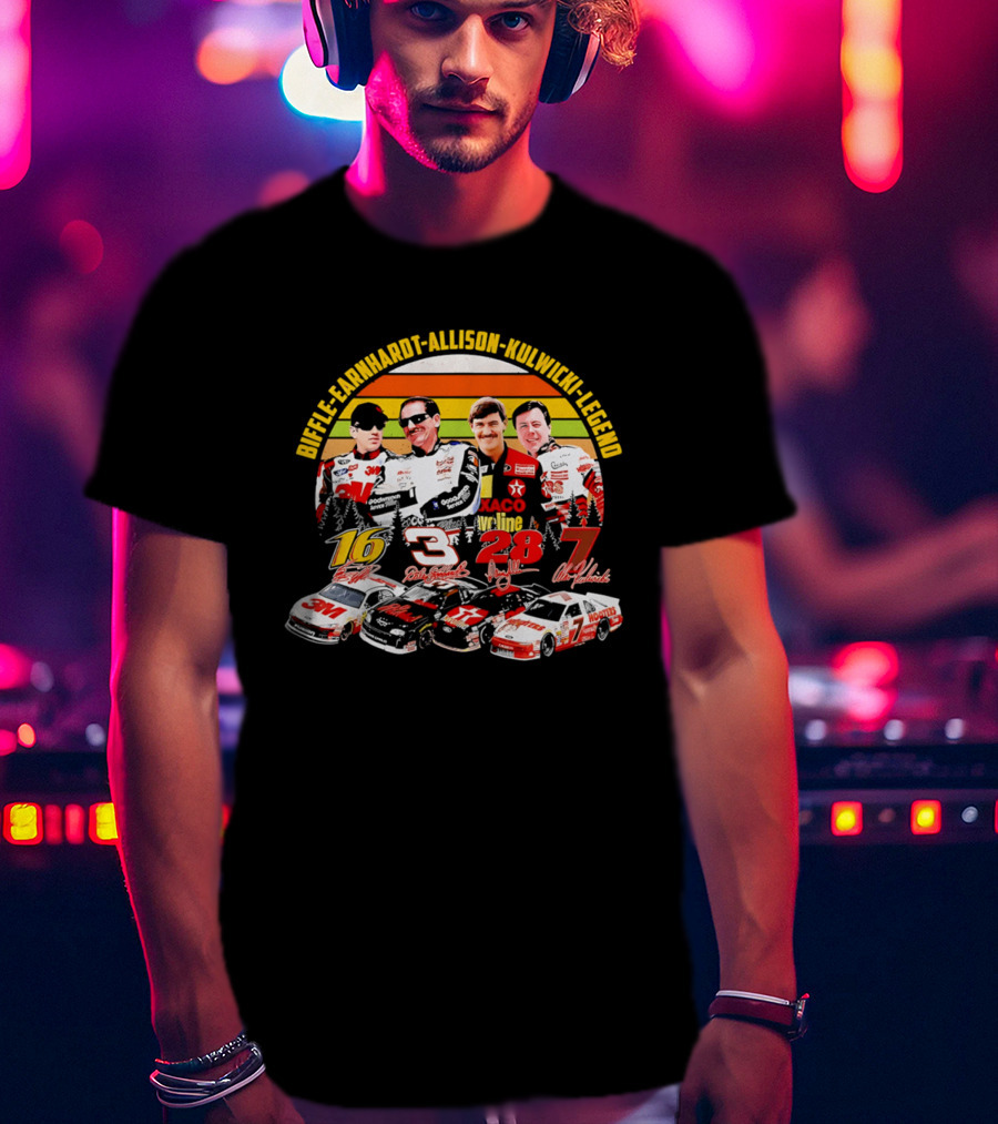 Biffle Earnhardt Allison Kulwicki NASCAR Legends 3M Valvoline Hooters Racing Cars T-Shirt