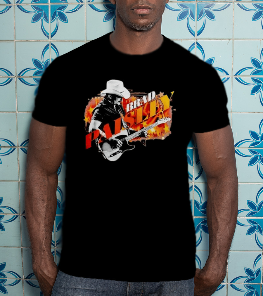 Brad Paisley Cowboy Hat Electric Guitar Musician Scene T-Shirt
