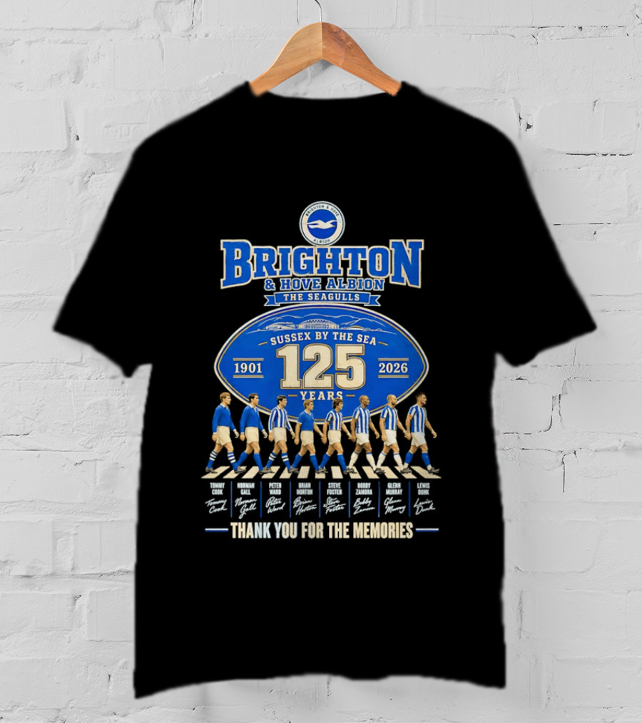 Brighton And Hove Albion The Seagulls Sussex By The Sea 125 Years 1901 2026 Thank You For The Memories T-Shirt