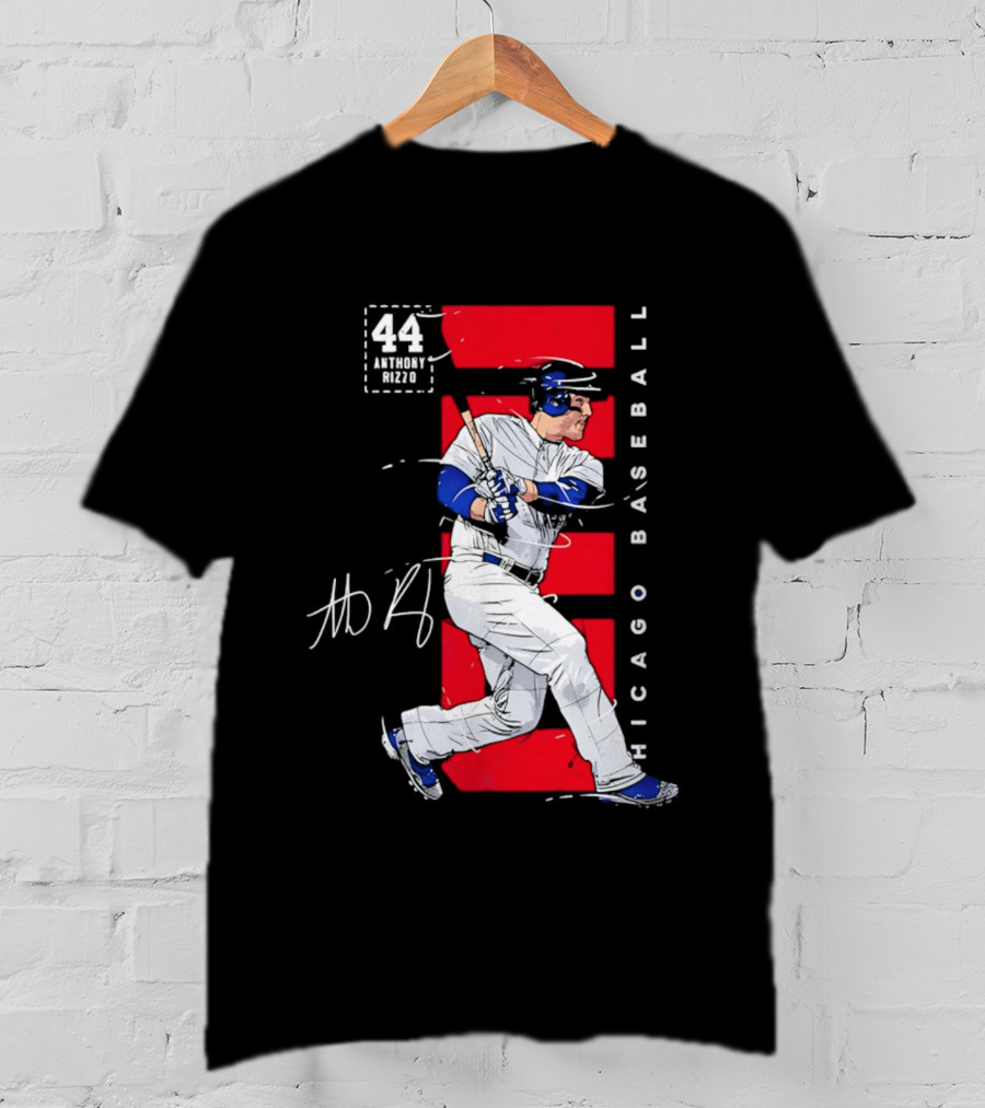 Chicago Baseball 44 Anthony Rizzo Swinging White And Red T-Shirt