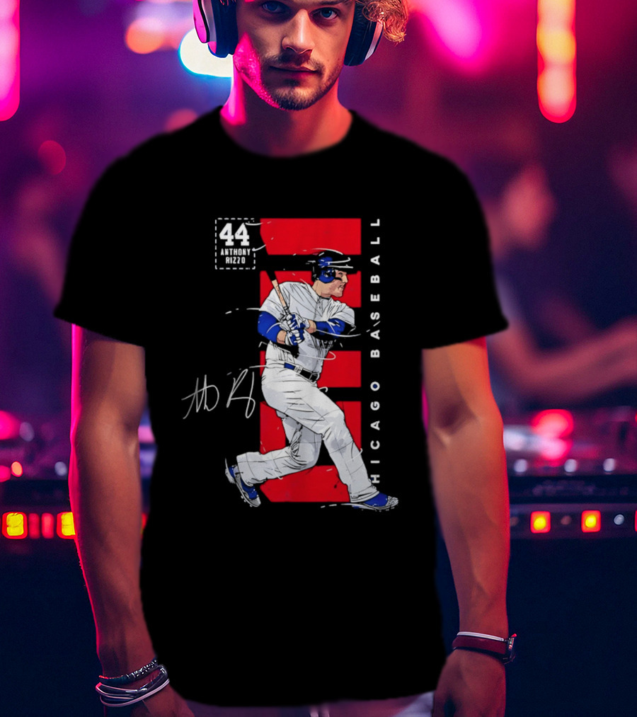 Chicago Baseball 44 Anthony Rizzo Swinging White And Red T-Shirt