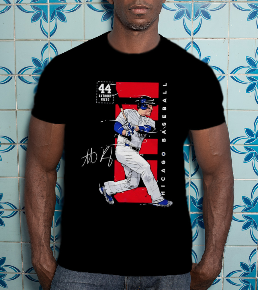 Chicago Baseball 44 Anthony Rizzo Swinging White And Red T-Shirt