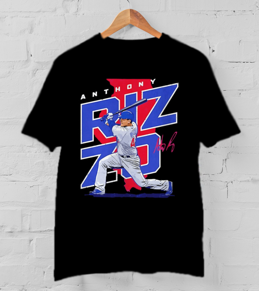 Anthony Rizzo 44 Chicago Cubs Batting Illinois Map T-Shirt