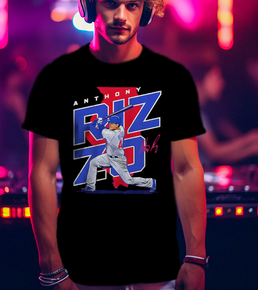 Anthony Rizzo 44 Chicago Cubs Batting Illinois Map T-Shirt