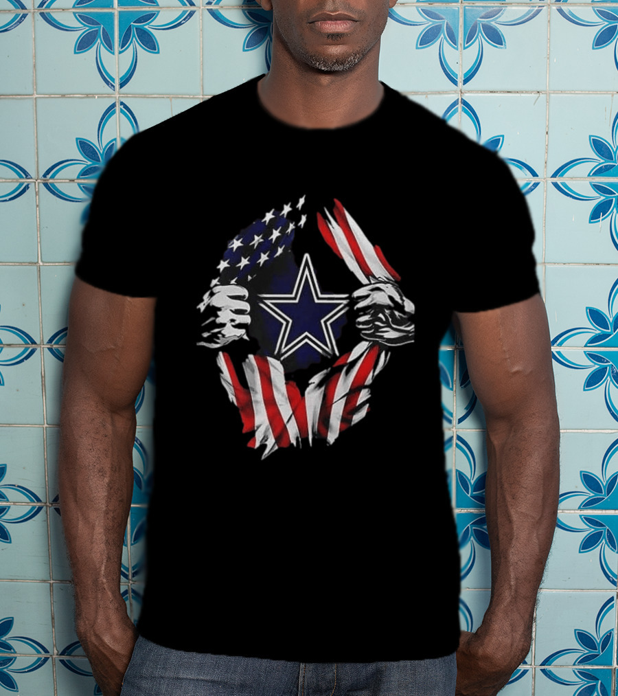 Dallas Cowboys Star American Flag Superman Skull Cap Backwards T-Shirt