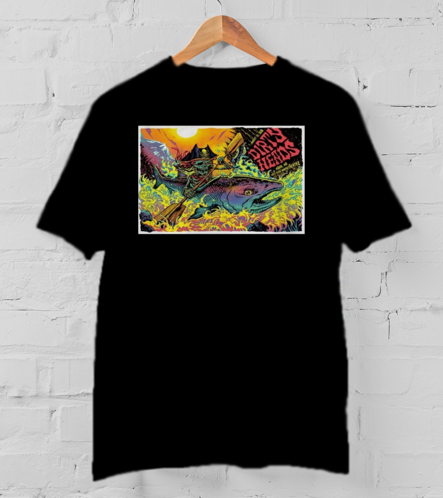 Dirty Heads Aug 13 2026 Skeleton Pirate Riding Fish White River Amphitheatre Auburn WA T-Shirt