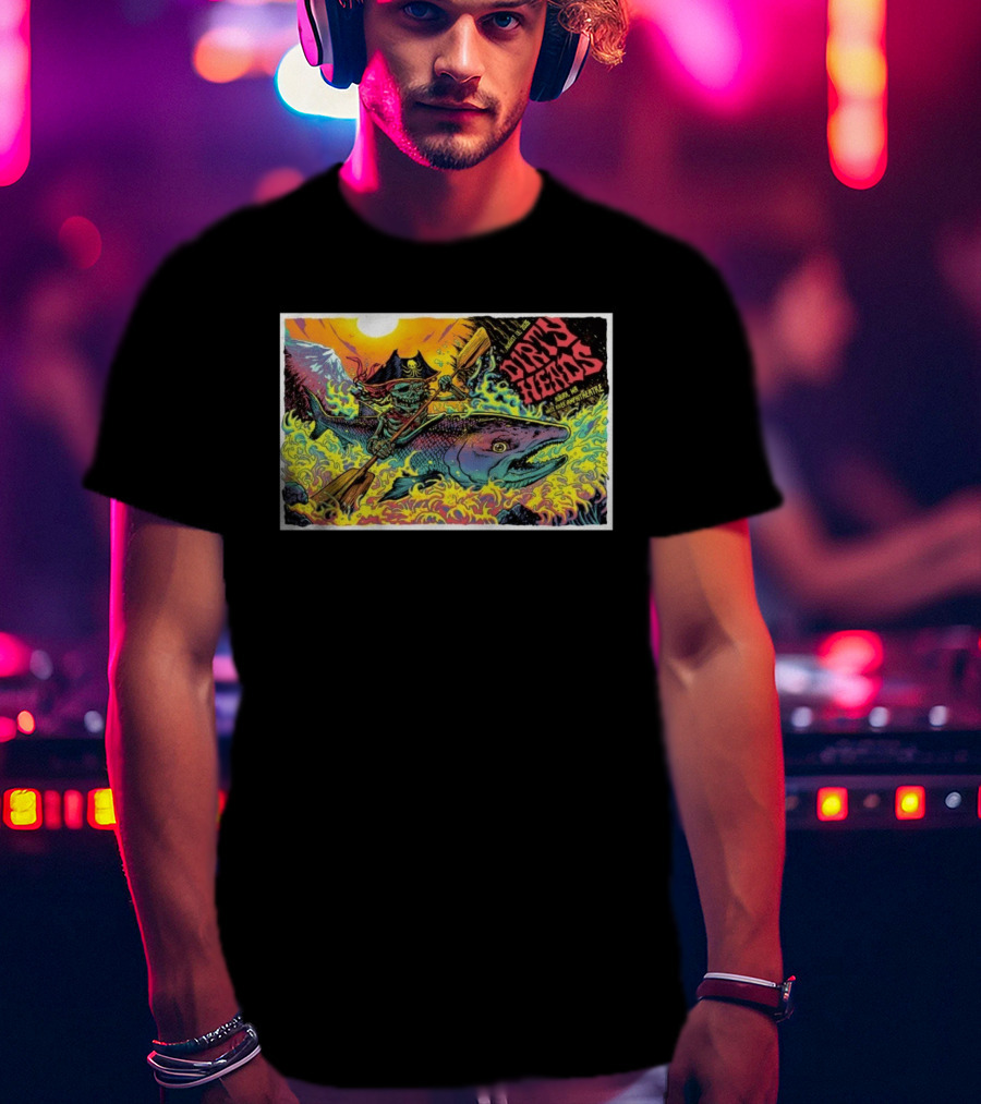 Dirty Heads Aug 13 2026 Skeleton Pirate Riding Fish White River Amphitheatre Auburn WA T-Shirt