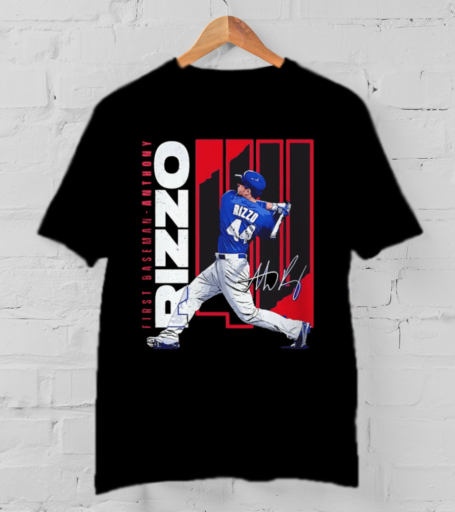 First Baseman Anthony Rizzo Swinging Action 44 Distressed T-Shirt