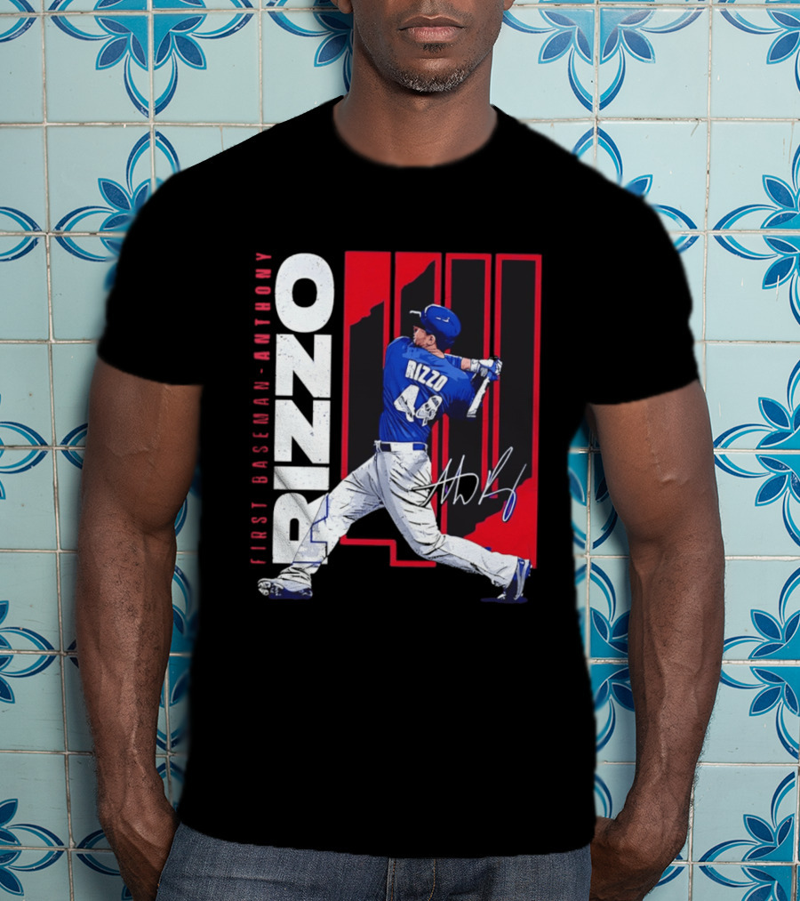 First Baseman Anthony Rizzo Swinging Action 44 Distressed T-Shirt