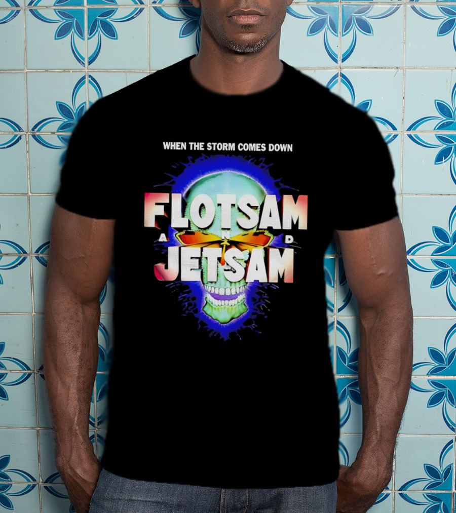 Flotsam And Jetsam When The Storm Comes Down Green Skull Blue Aura T-Shirt