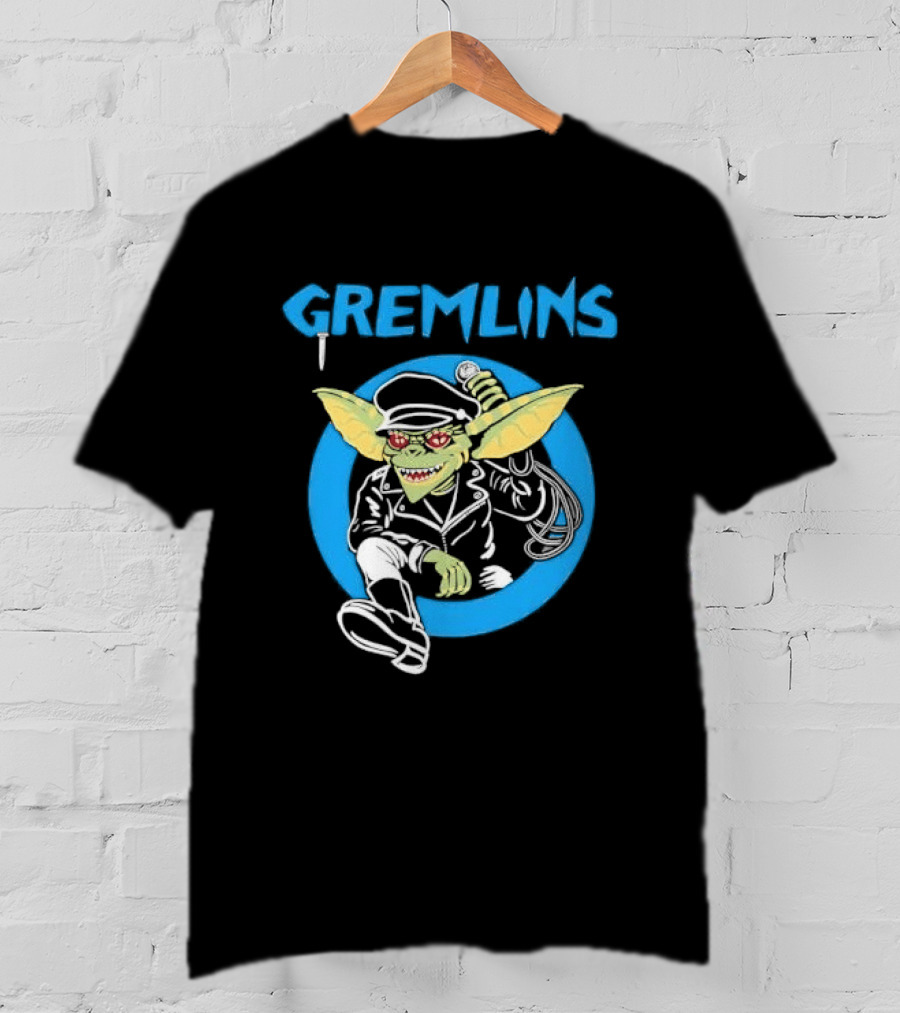 Gremlins Cartoon Leather Biker Gizmo Blue Circle T-Shirt