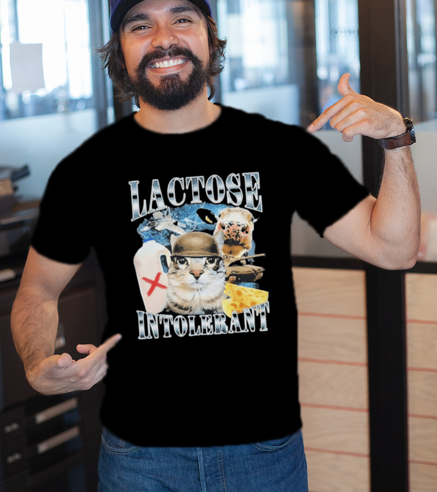 Lactose Intolerant Cat Cheese Cow Milk Jug T-Shirt