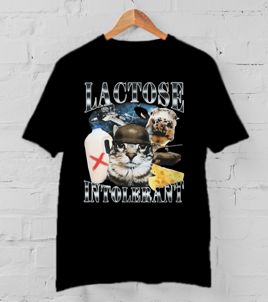 Lactose Tolerant Funny Cat Cheese Milk Jug Helmet Dog Spaceship T-Shirt
