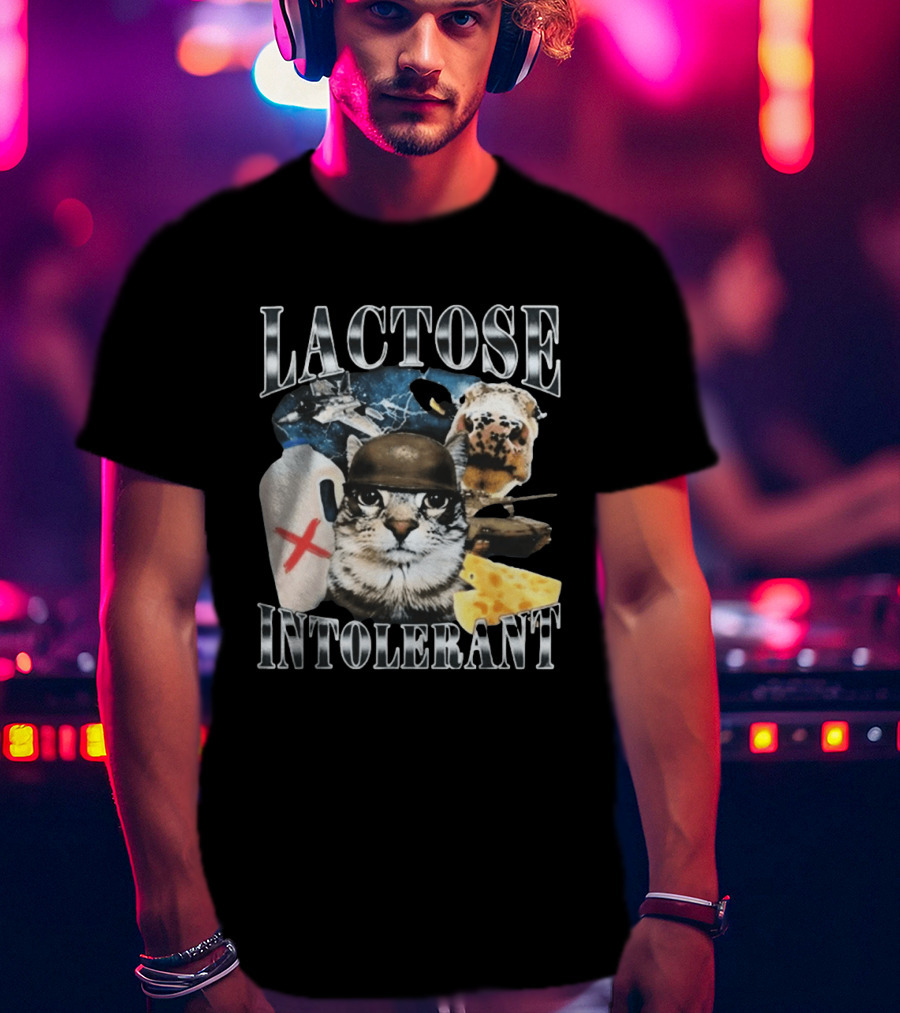 Lactose Tolerant Funny Cat Cheese Milk Jug Helmet Dog Spaceship T-Shirt