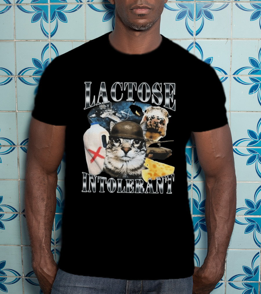 Lactose Tolerant Funny Cat Cheese Milk Jug Helmet Dog Spaceship T-Shirt