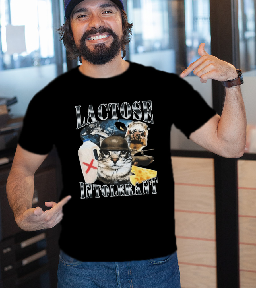 Lactose Tolerant Funny Cat Cheese Milk Jug Helmet Dog Spaceship T-Shirt