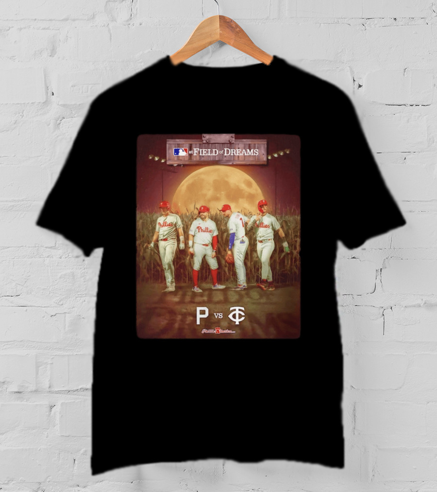 MLB At Field Of Dreams Philadelphia Phillies Vs Minnesota Twins 2026 Moonlit Cornfield Scene T-Shirt