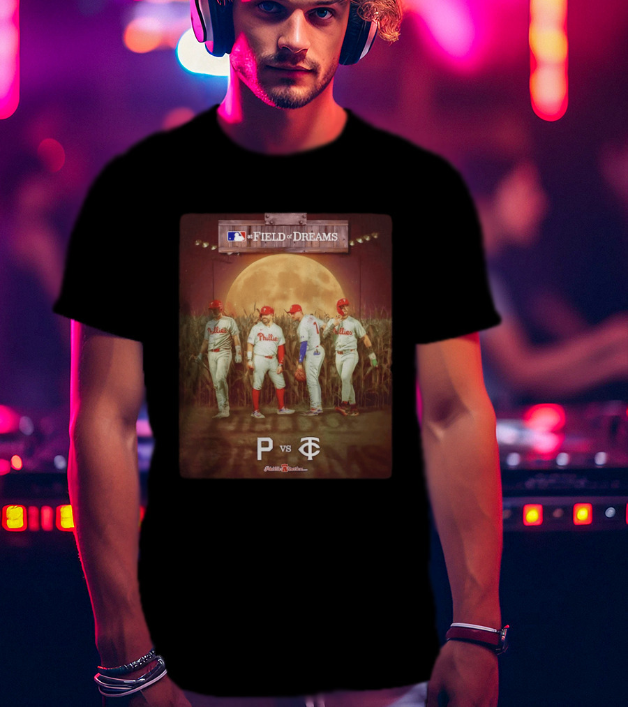 MLB At Field Of Dreams Philadelphia Phillies Vs Minnesota Twins 2026 Moonlit Cornfield Scene T-Shirt