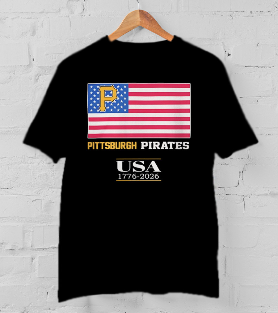 Pittsburgh Pirates American Flag USA 1776 2026 Yellow P T-Shirt