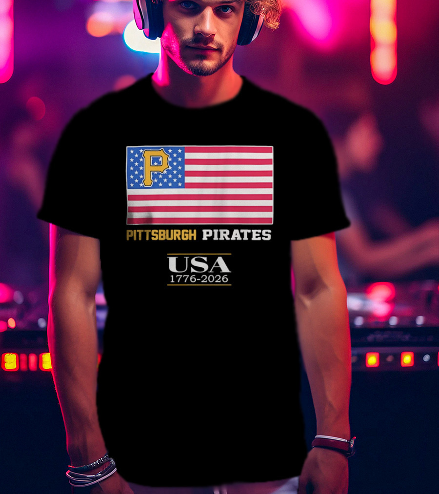 Pittsburgh Pirates American Flag USA 1776 2026 Yellow P T-Shirt
