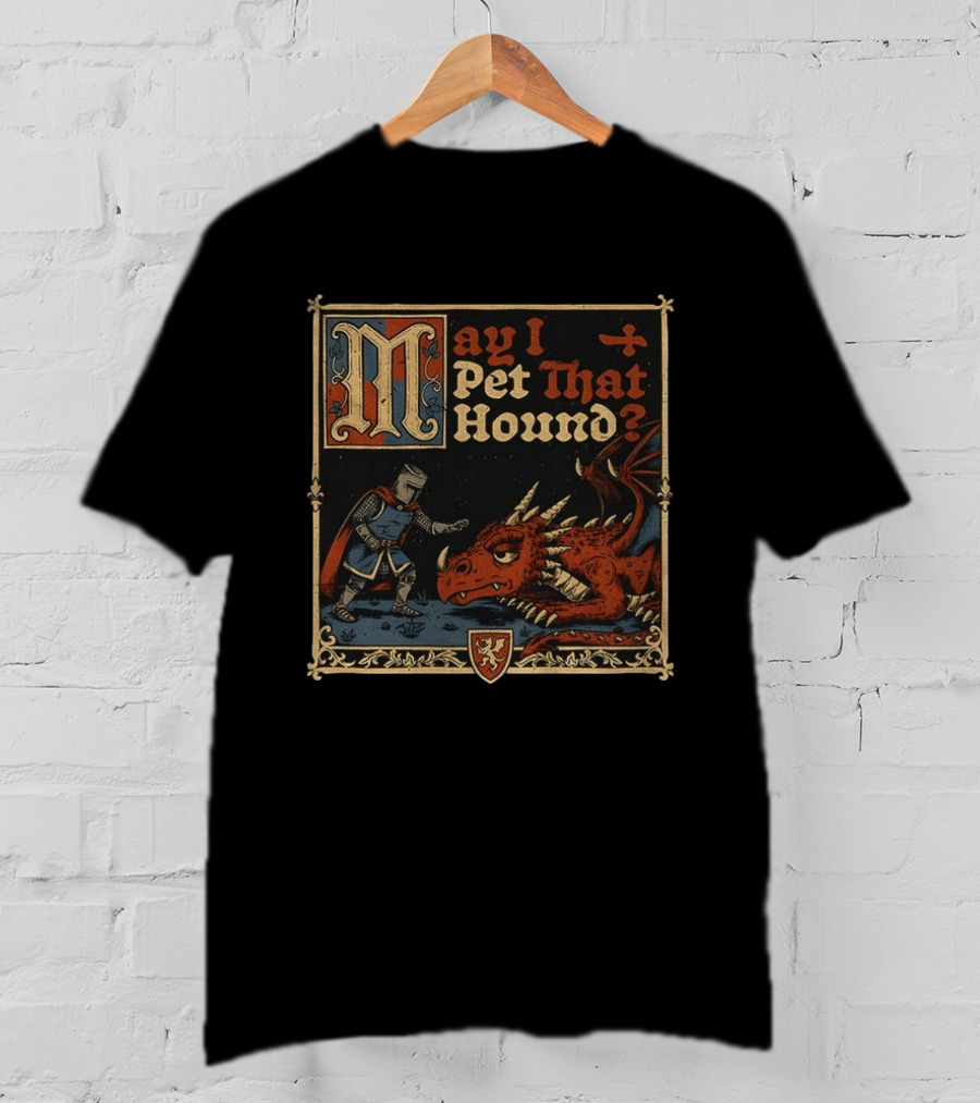 May I Pet That Hound Medieval Knight And Dragon Meme T-Shirt