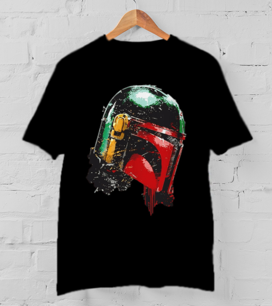Star Wars Boba Fett Helmet Distressed Paint Splatter Drip T-Shirt