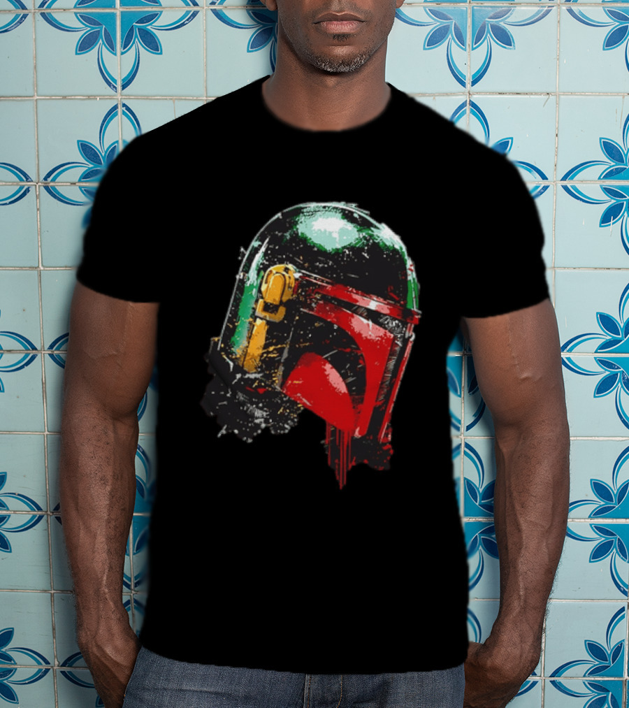 Star Wars Boba Fett Helmet Distressed Paint Splatter Drip T-Shirt