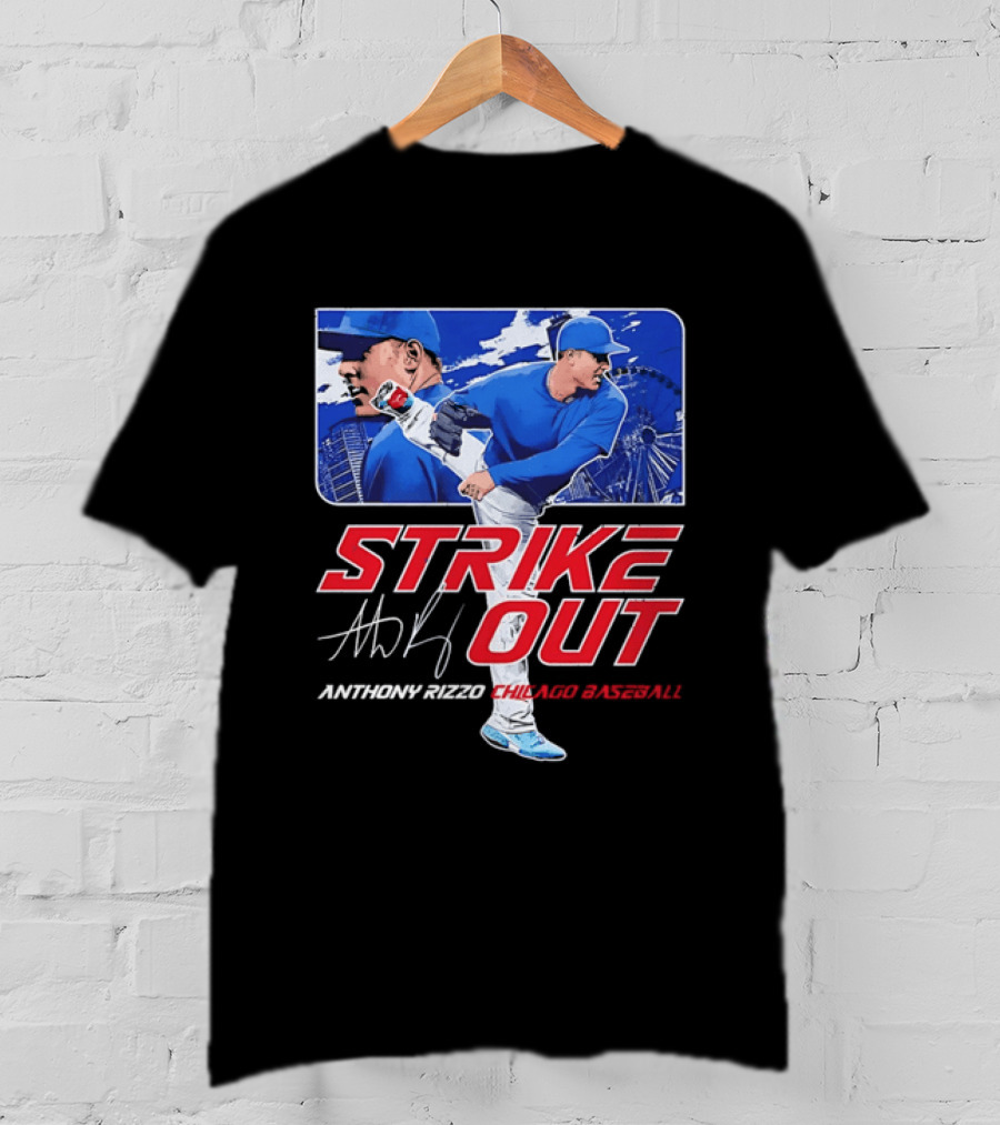 Strike Out Anthony Rizzo Chicago Baseball Pitcher Ferris Wheel Skyline T-Shirt