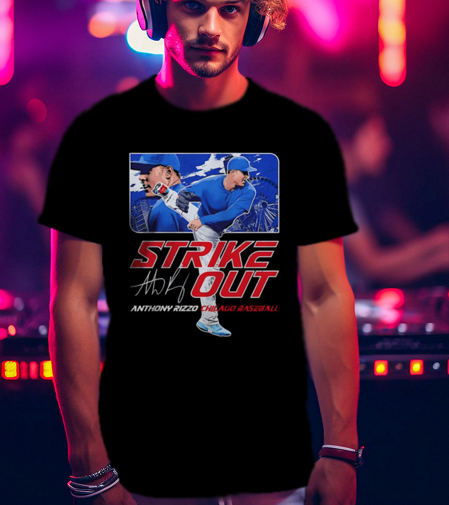 Strike Out Anthony Rizzo Chicago Baseball Pitcher Ferris Wheel Skyline T-Shirt