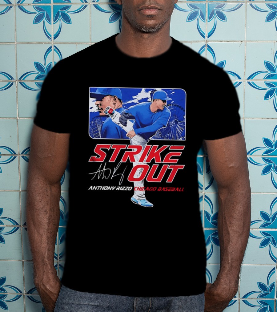 Strike Out Anthony Rizzo Chicago Baseball Pitcher Ferris Wheel Skyline T-Shirt